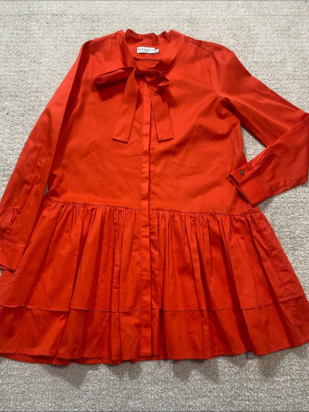 Harshman Tie-Neck Tiered Mini Dress in Vibrant Orange Size S 100% Cotton - Picture 16 of 16